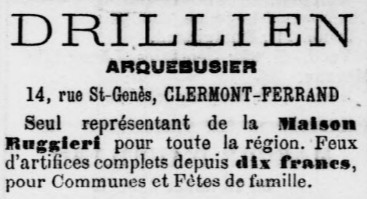 encart arquebusier Claude Drillien, La Dépêche du Puy-de-Dôme et des départements du Centre, du 17 Juillet 1892 encart arquebusier Claude Drillien, La Dépêche du Puy-de-Dôme et des départements du Centre, du 17 Juillet 1892