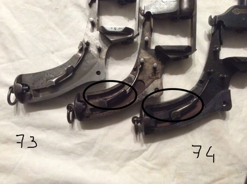 Comparaison revolvers modèle 1873, 1874 et version du commerce (St Etienne)