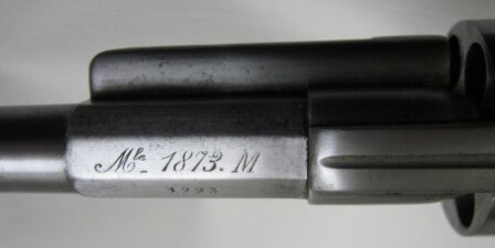 marquage Mle 1873 M, sur le canon du revolver modèle 1873 de marine