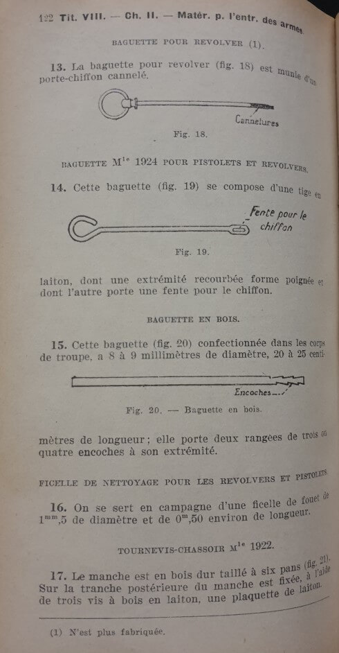 Manuel du gradé d'infanterie (1935): baguettes de nettoyage revolvers