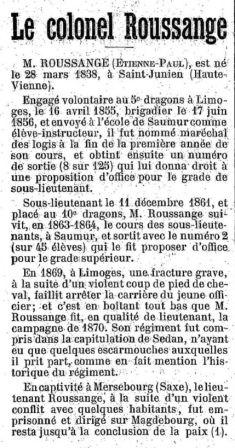 Biographie du colonel Roussange, dans l'echo de la Gendarmerie Nationnale (1895)