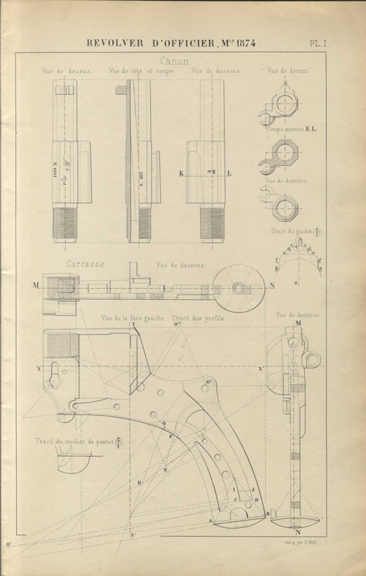 Armes à feu portatives: Revolver d'officier modèle 1874. Table des dimentions (planches) 1878