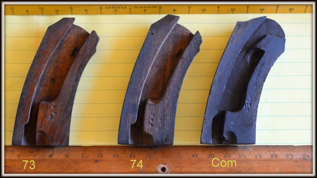 comparatif plaquettes gauches revolvers modèles 1873, 1874 et modèle commercial