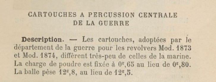 Description de la cartouche, selon le Manuel de pyrotechnie à l'usage de l'artillerie de la marine (tome 2)