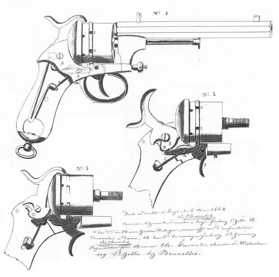 Revolver Chamelot Delvigne Modèle 8 à broche, Brevet 16152 du 5 mai 1864 Revolver Chamelot Delvigne Modèle 8 à broche, Brevet 16152 du 5 mai 1864