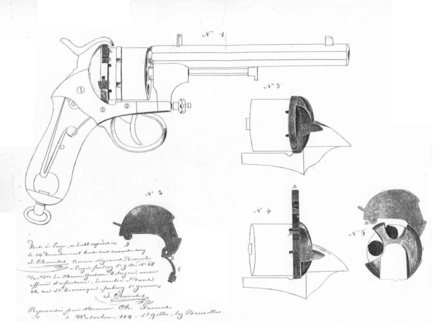Revolver Chamelot Delvigne Modèle 9 à broche, Brevet 18901 du 14 Décembre 1865 Revolver Chamelot Delvigne Modèle 9 à broche, Brevet 18901 du 14 Décembre 1865