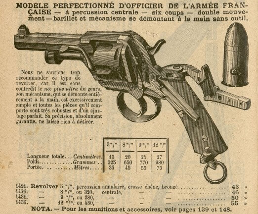 Catalogue de la Manufacture Française d'Armes de Saint Etienne de 1890, présentant le revolver Fagnus Maquaire