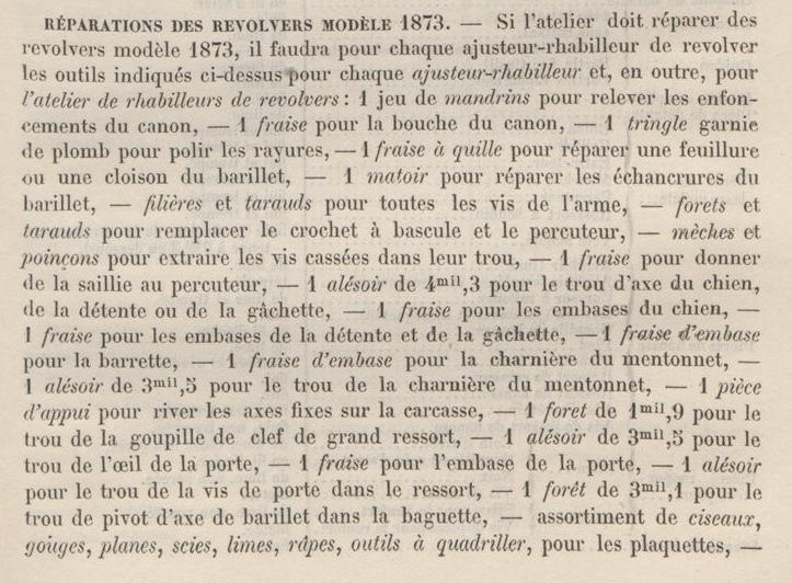 Filière pour revolver mle 1873, Aide-mémoire à l'usage des officiers d'artillerie. Chapitre 17