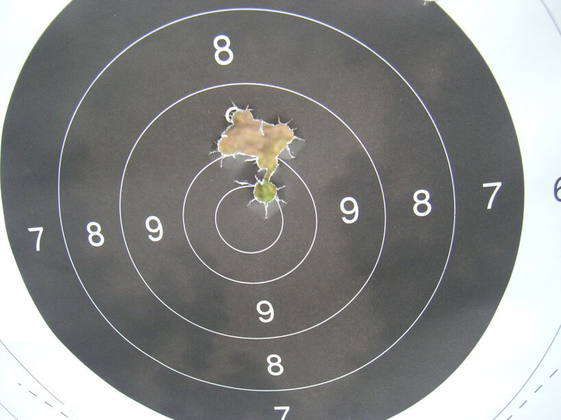 Résultats en cible: tir de 8 balles avec un fusil modèle 1874 Gras