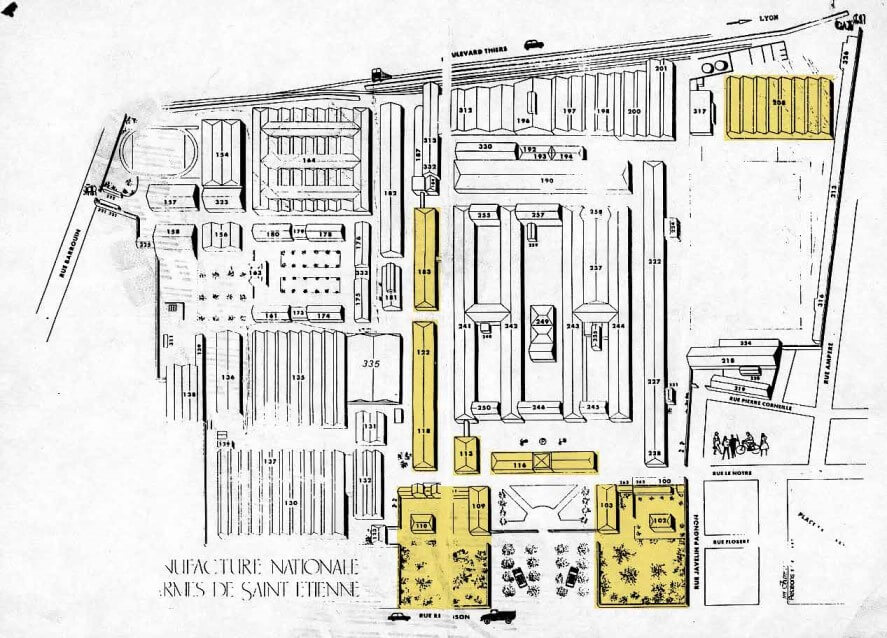 Plan de la Manufacture d’Armes de Saint Etienne – GIAT Industrie – Quartier Carnot à Saint Etienne